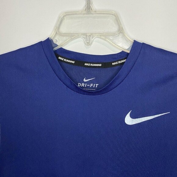 Nike Men's Small Dri-fit Running Navy Shirt Lightweight Shirt Sleeve - Picture 2 of 4